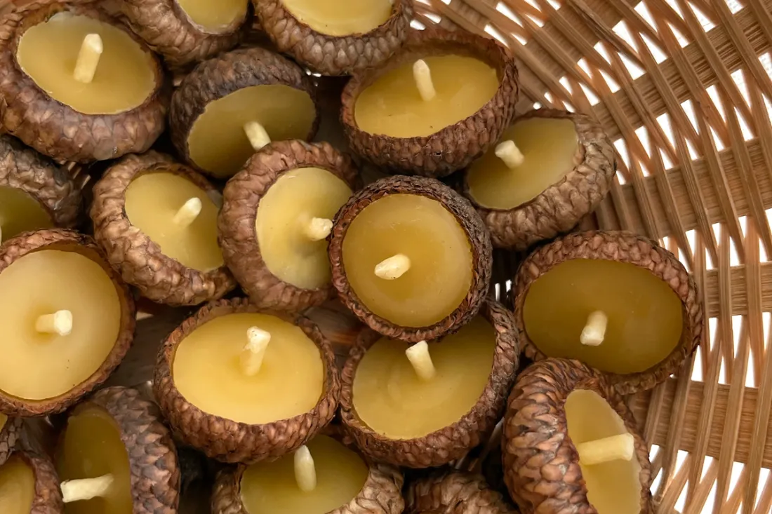 DIY Floating Acorn Cap Beeswax Candles